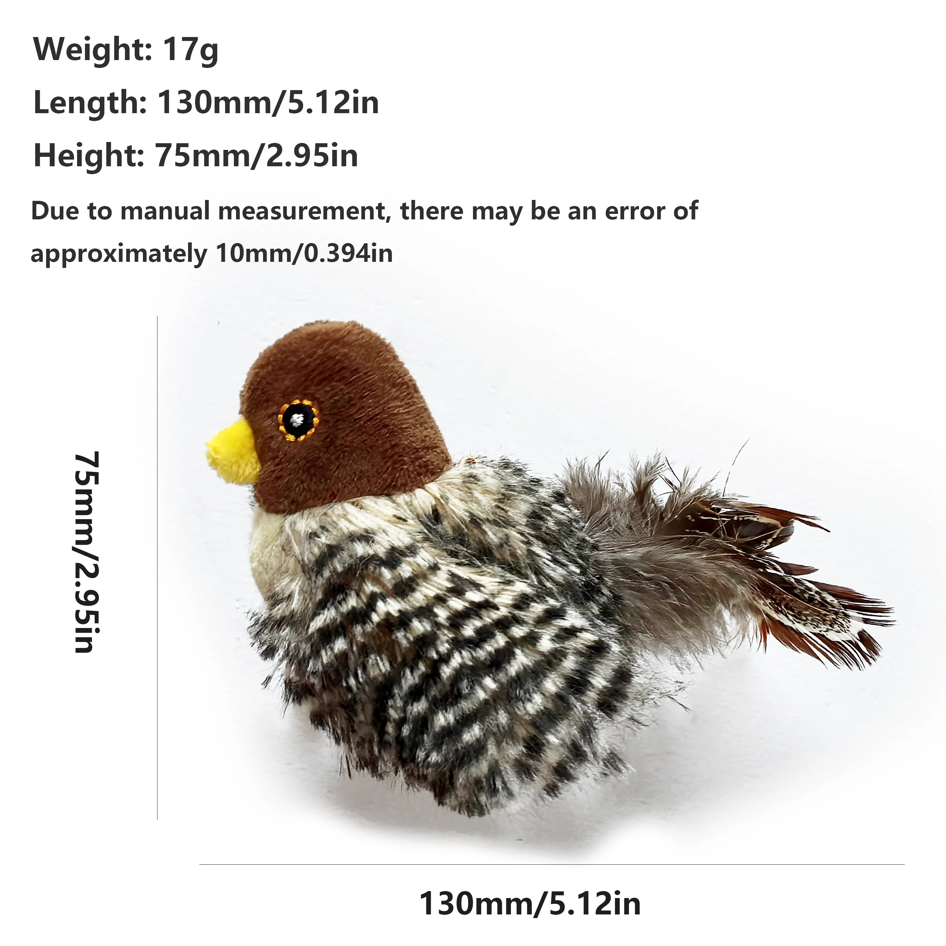 Electric Cat Toy Squeaky Plush Bird with Feather & Catnip