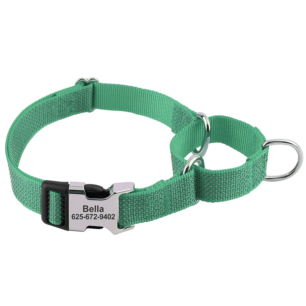 Engraved Metal Custom Reflective Martingale Dog Collar