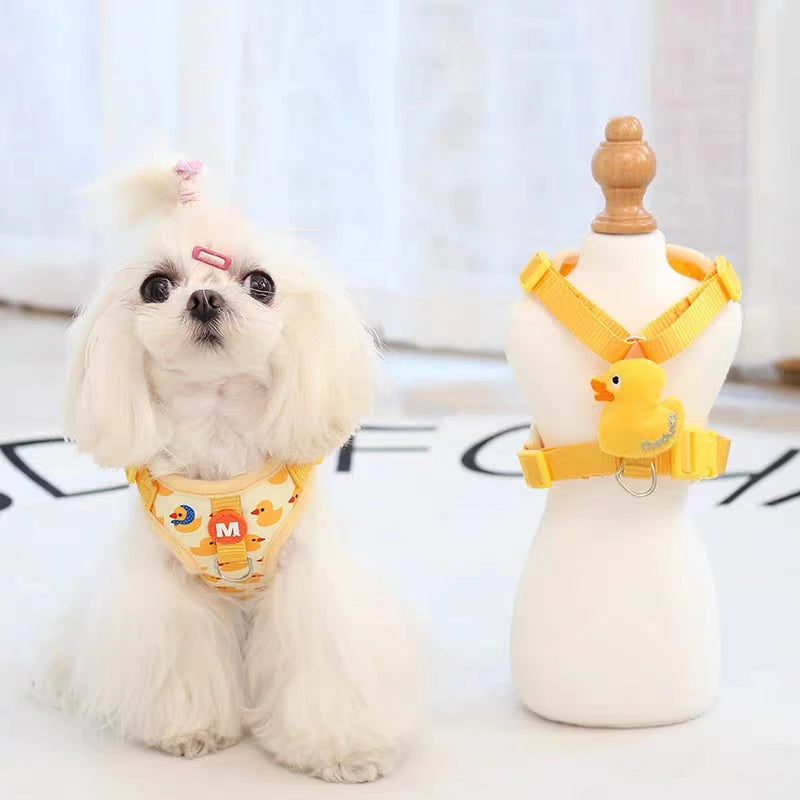 Adjustable Cartoon Duck Dog Harness and Leash Set