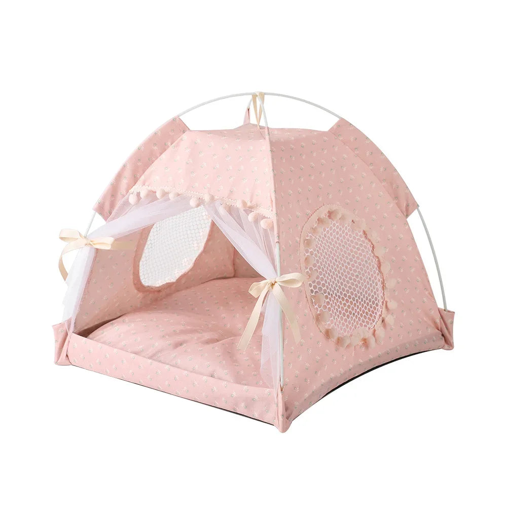 Floral Print Pet Tent House Foldable Indoor Bed