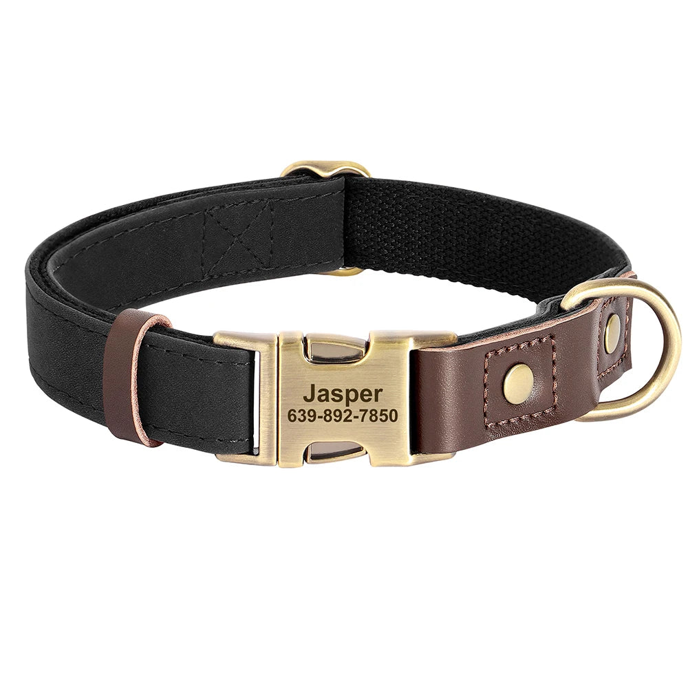 Engraved Pet ID Tag Customized PU Leather Dog Collar