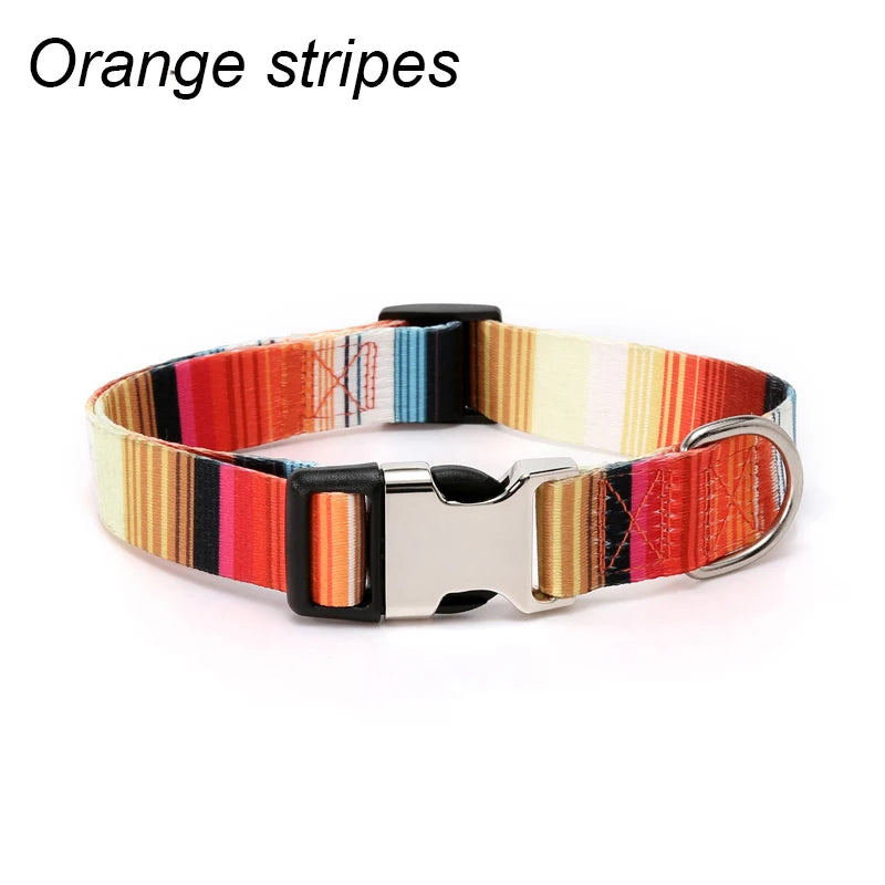 Forest Pattern & National Style Stripes Adjustable Nylon Dog Collar