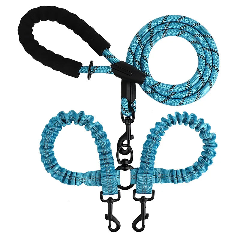 Reflective Shock-Absorbing Elastic Bungee Double Dog Leash