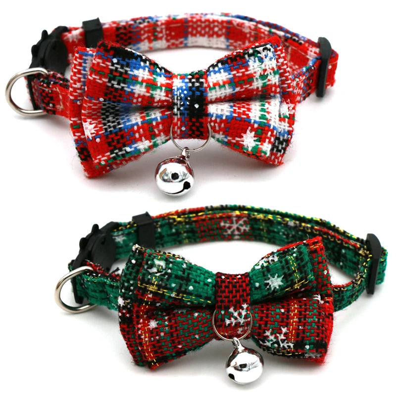 Festive Detachable Christmas Bow Pet Collar
