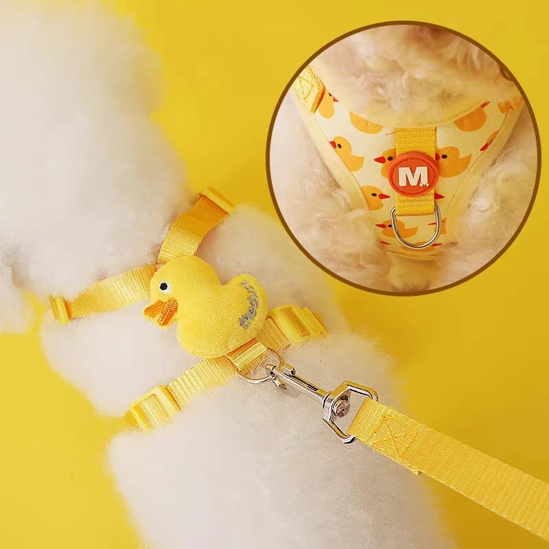 Adjustable Cartoon Duck Dog Harness and Leash Set