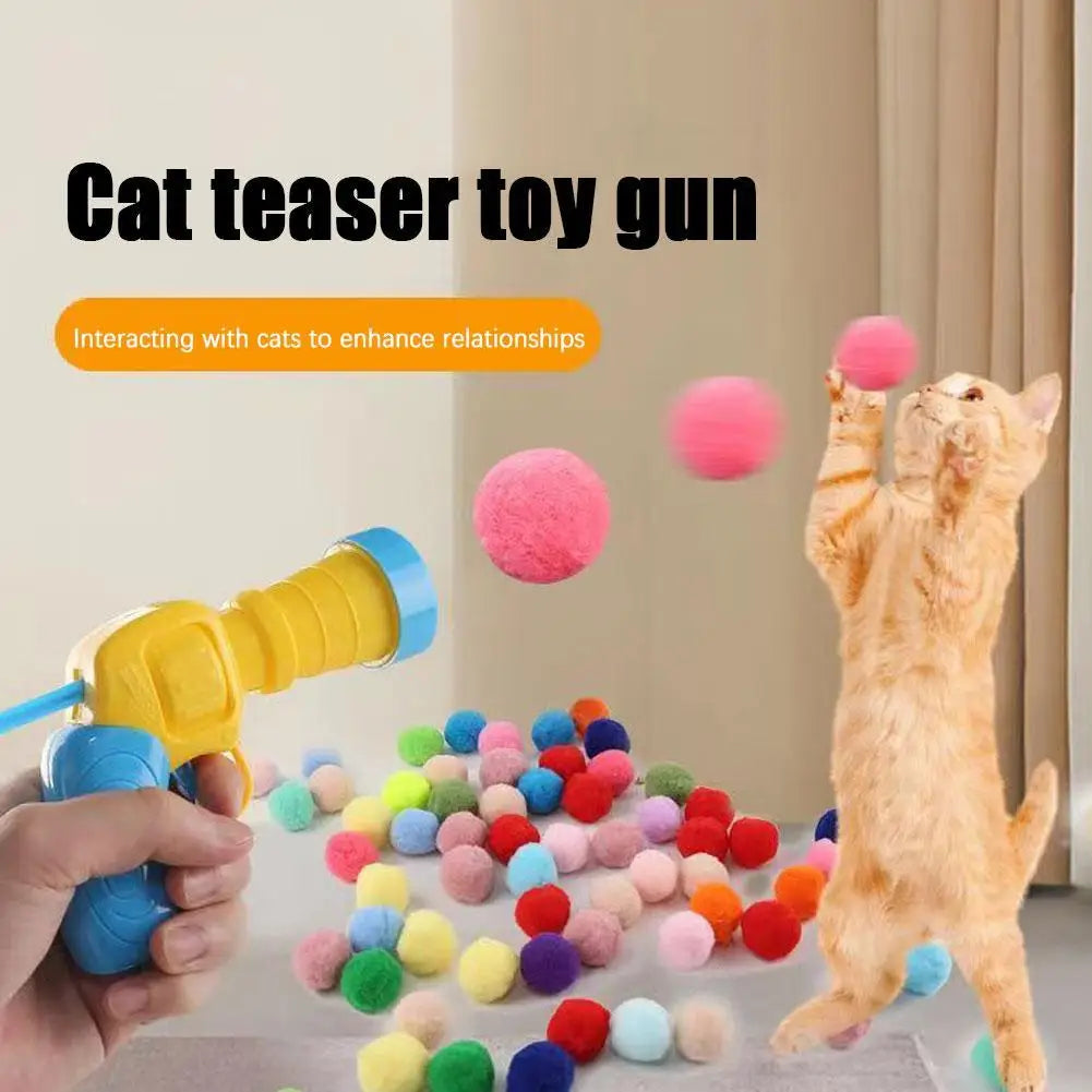 Mini Gun Cat Toy Launch Plush Balls for Interactive Play