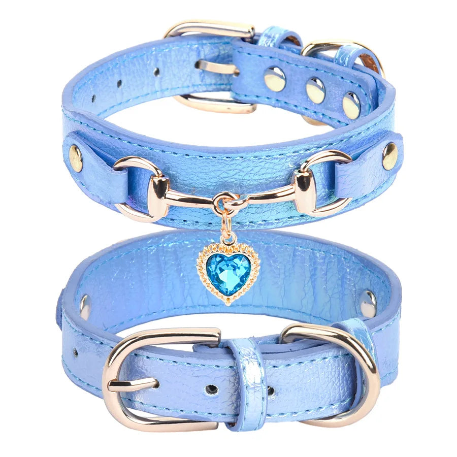 Adjustable Faux Leather Shiny Rhinestone Love Dog Collar