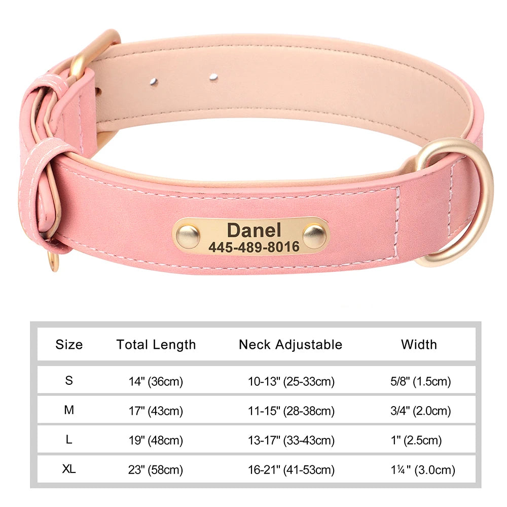 Personalized Custom Engraved PU Leather Dog Collar