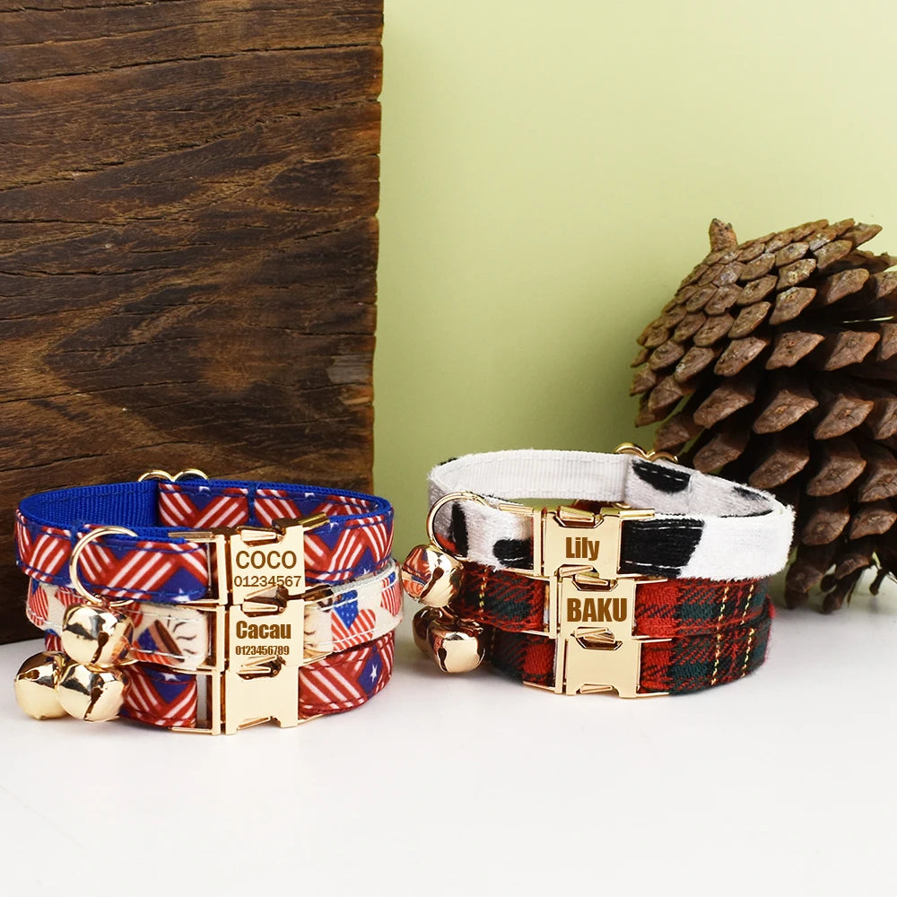 Personalized Adjustable Cat Collar with Bowknot & Bell