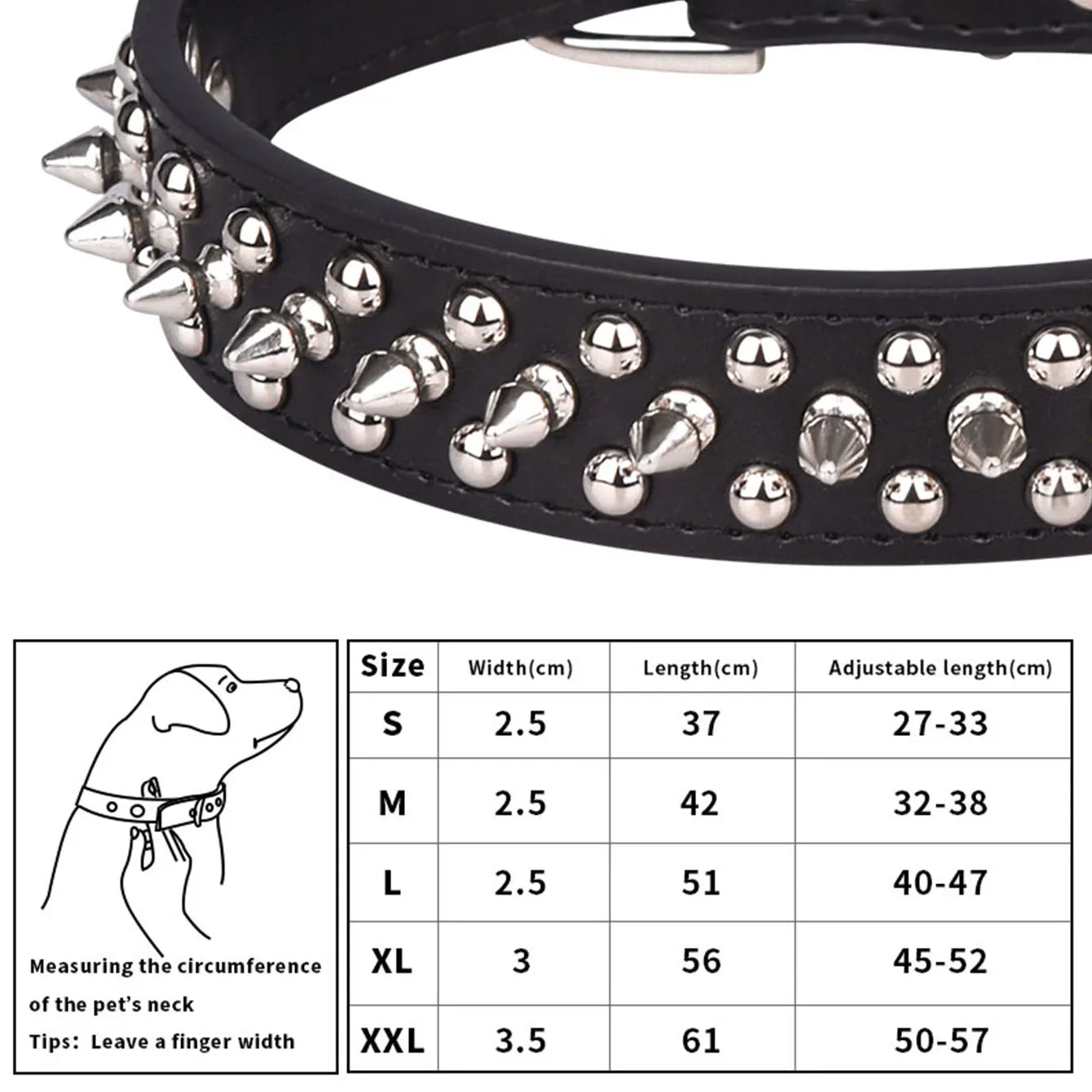 Adjustable PU Leather Rust-Resistant Rivet Dog Collar