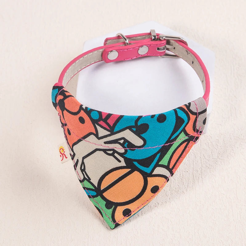 PU Leather Pet Collar Adjustable Scarf Style for Cats & Small Dogs