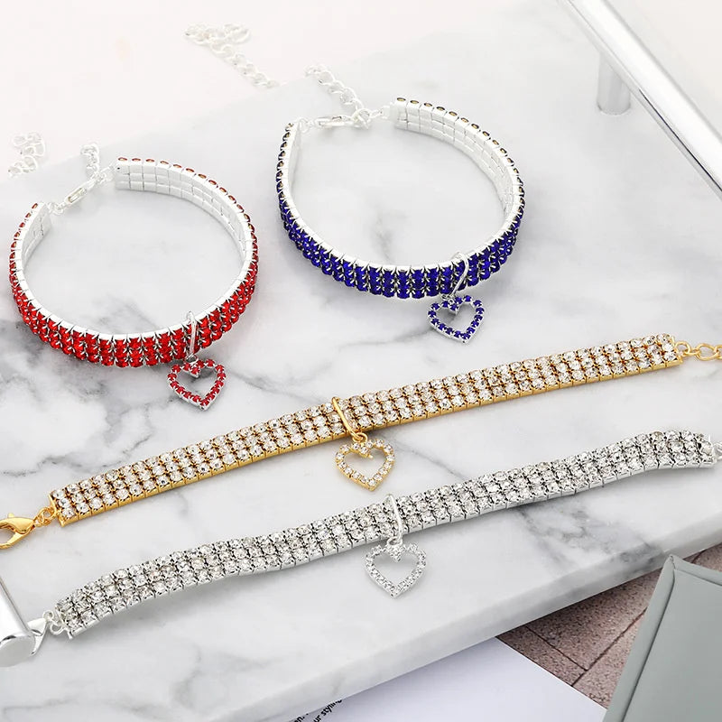 3-Row Elastic Necklace Rhinestone Pet Collar