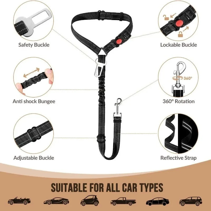 Adjustable 2-in-1 Dog Car Seat Belt & Leash