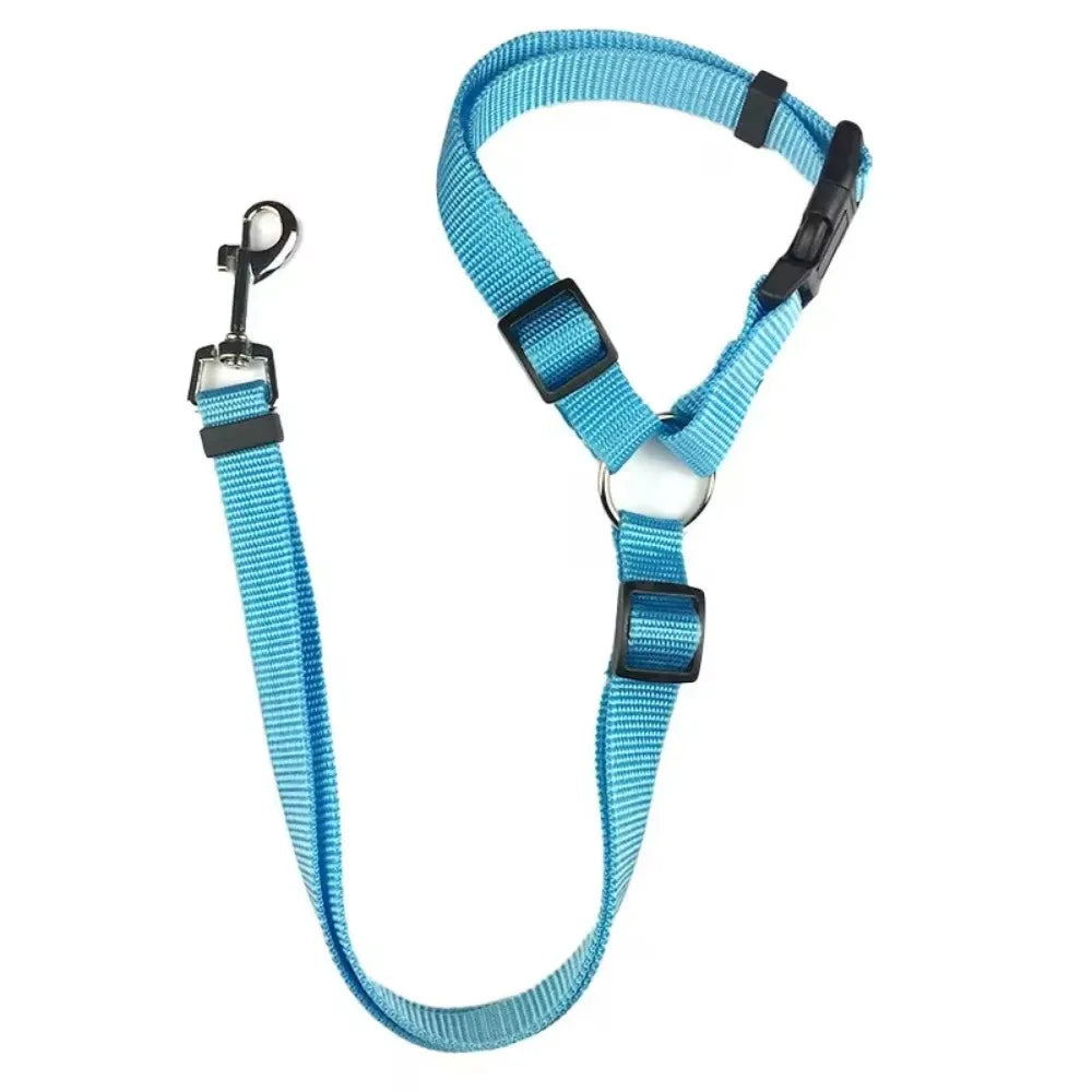 2-in-1 Adjustable Solid Color Nylon Safety Pet Car Seat Belt & Leash