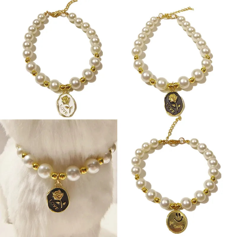 Rose Flower Adjustable Pearl Cat Collar