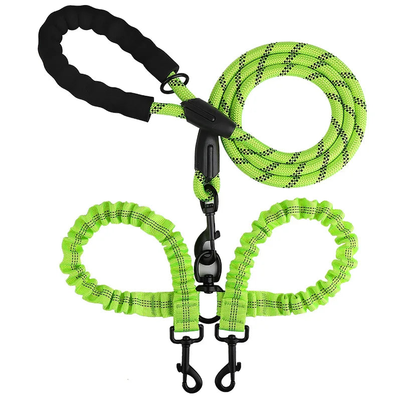 Reflective Shock-Absorbing Elastic Bungee Double Dog Leash
