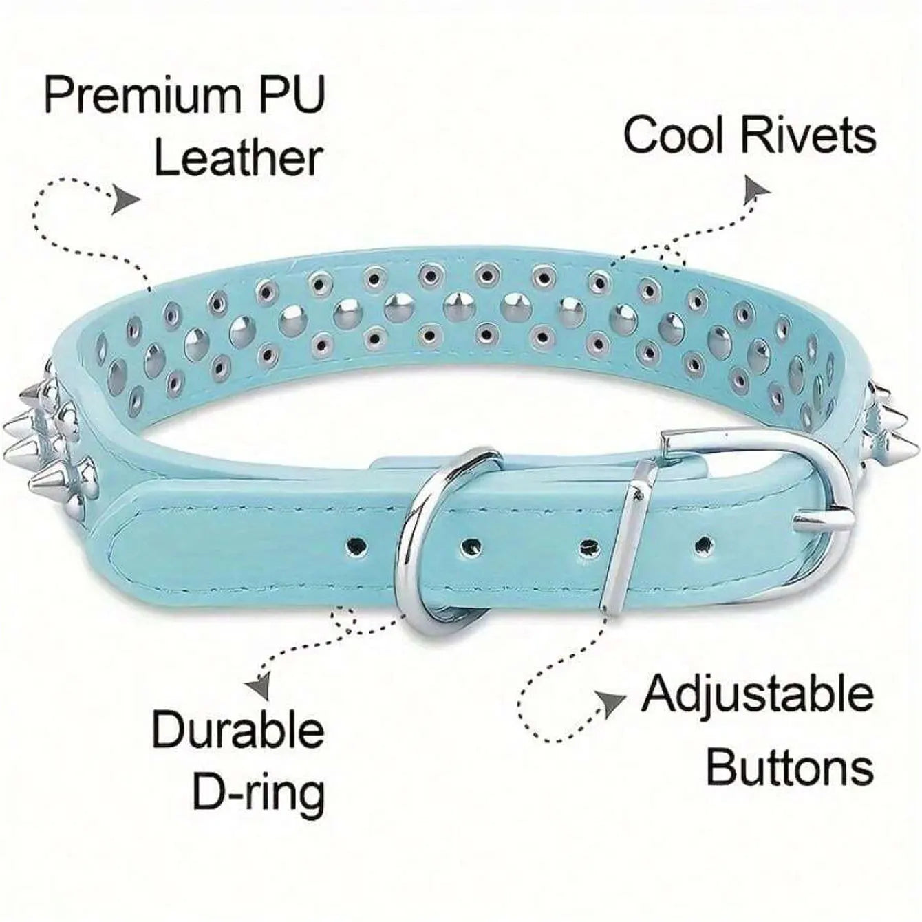 Adjustable PU Leather Rust-Resistant Rivet Dog Collar