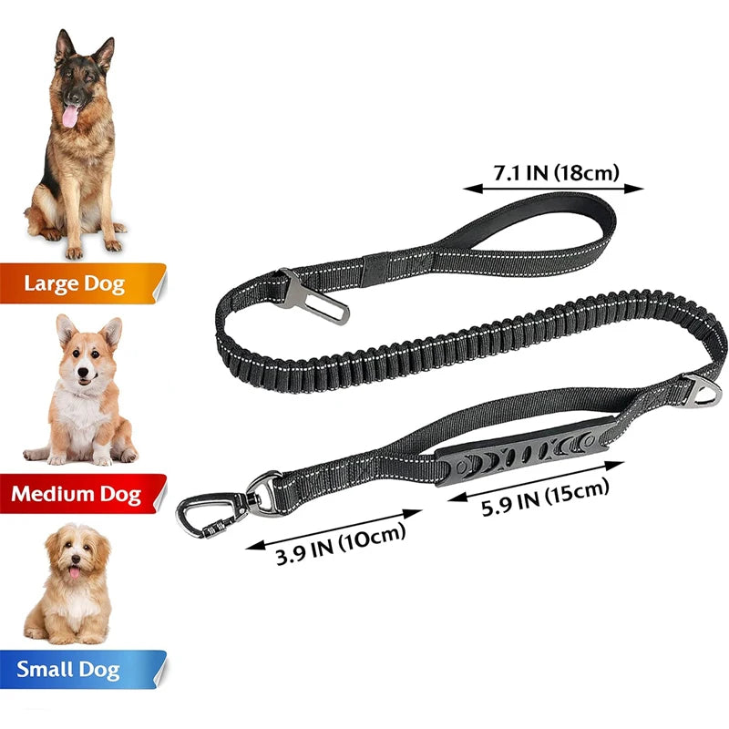 Shock Absorbing Multi-Functional Reflective Retractable Dog Leash