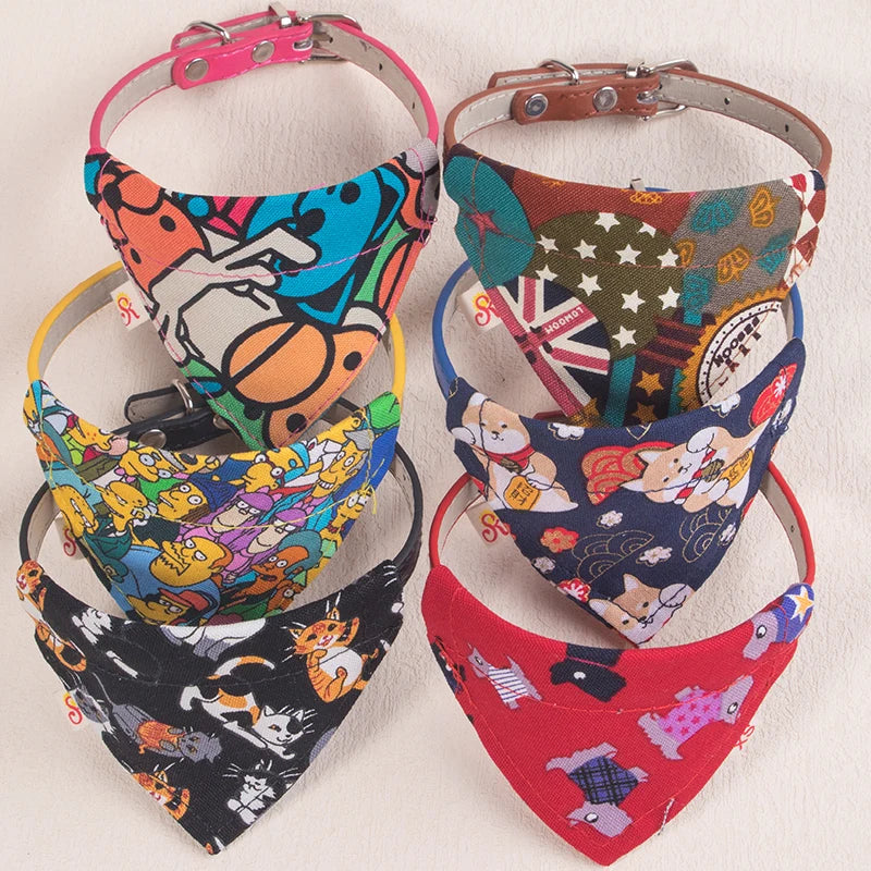 PU Leather Pet Collar Adjustable Scarf Style for Cats & Small Dogs
