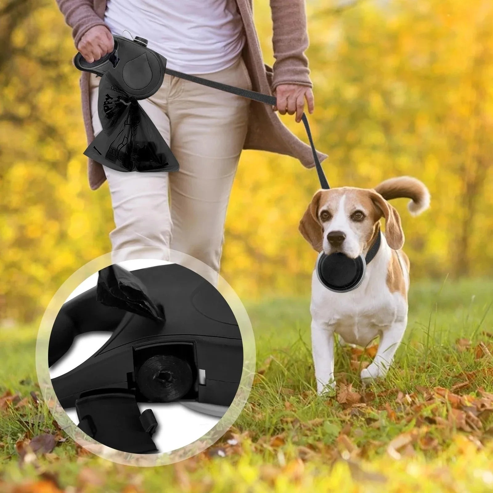 Portable Dog Walking Rope 3-in-1 Pet Leash with Water Bottle