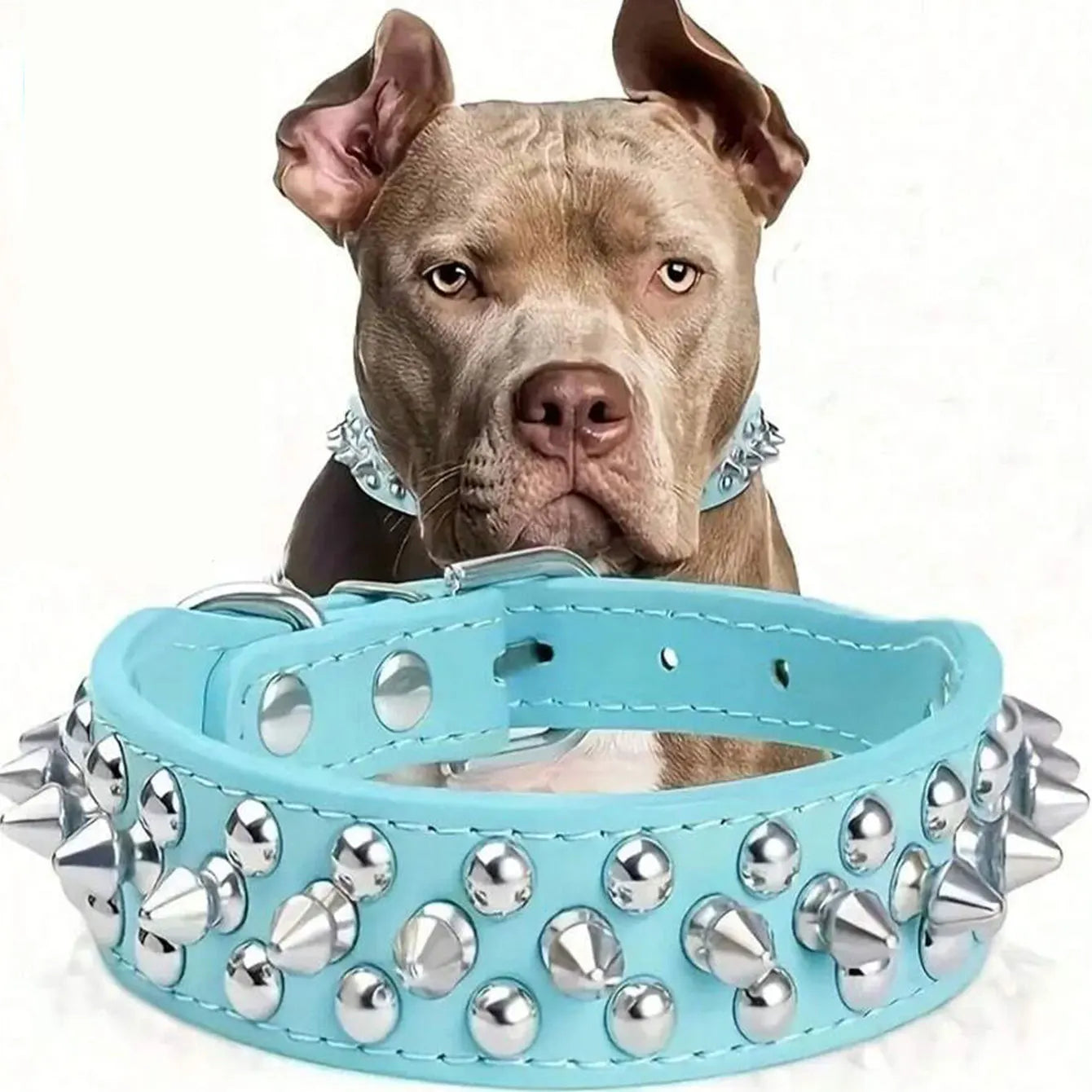 Adjustable PU Leather Rust-Resistant Rivet Dog Collar