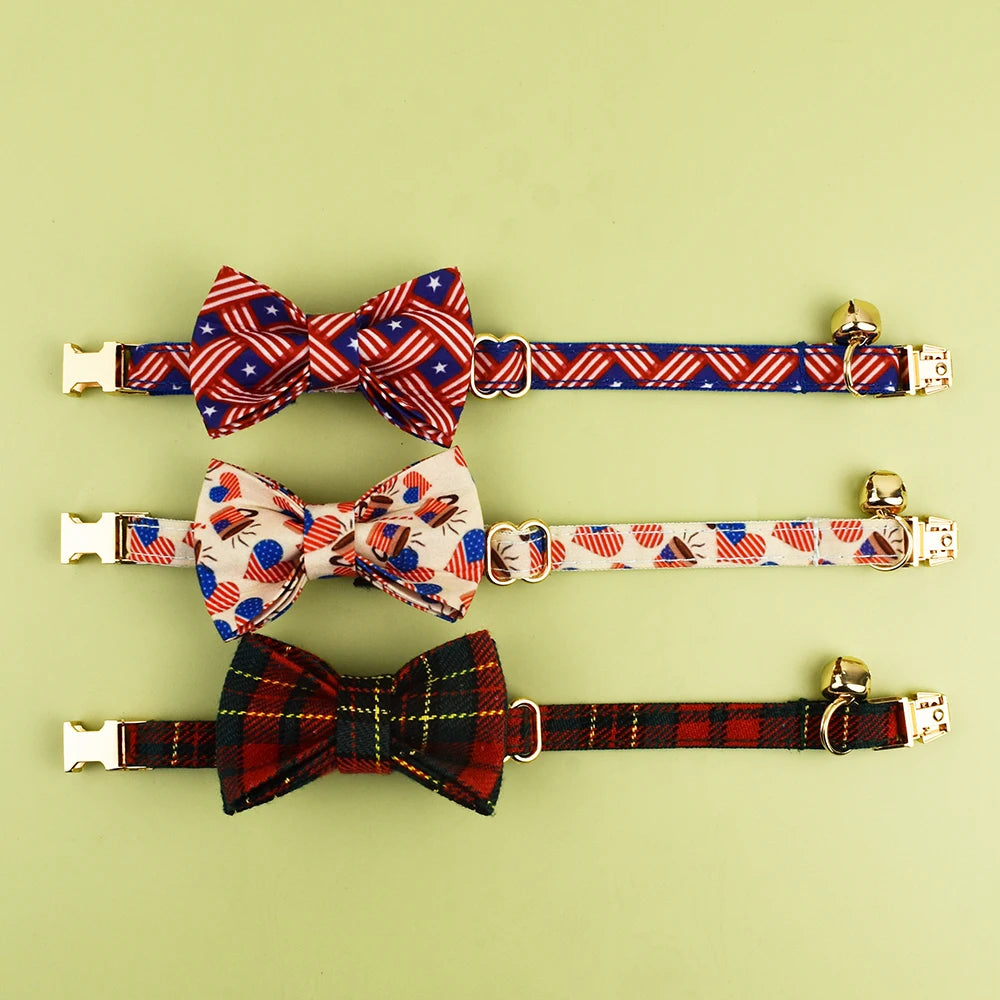 Personalized Adjustable Cat Collar with Bowknot & Bell