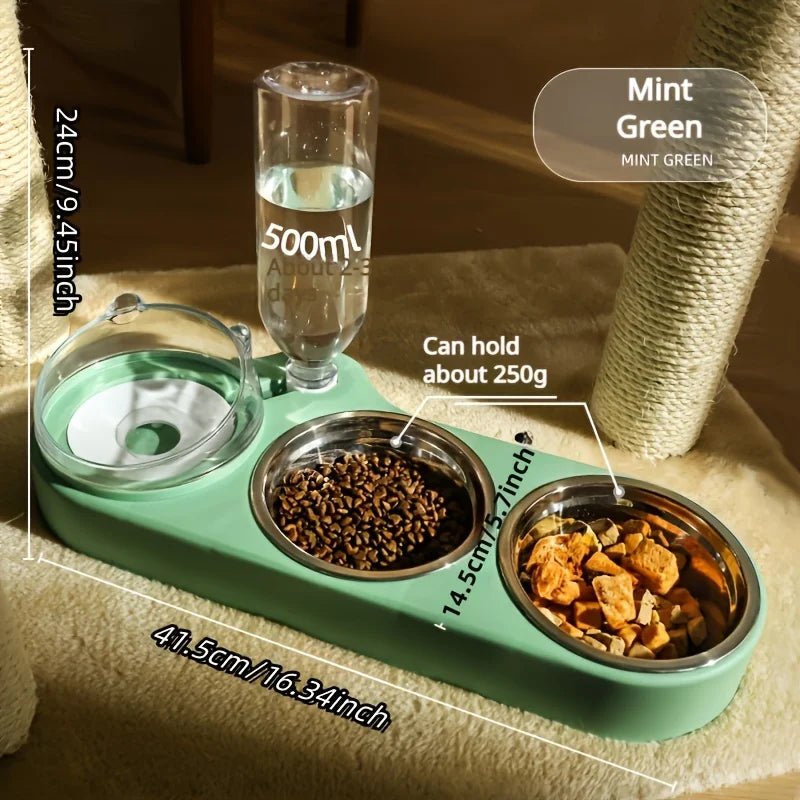 Pet Feeding Bowl Set With Base & Large Water Bottle for Cats & Dogs