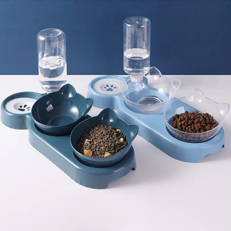 3-in-1 Cat Feeder Automatic Water Dispenser with Double Bowls for Cats & Small Dogs