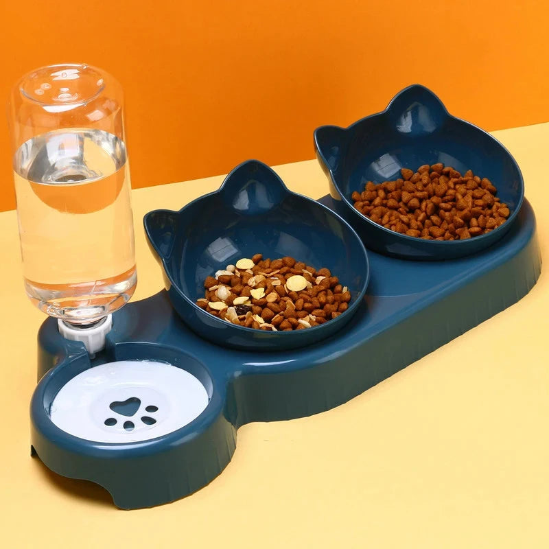 3-in-1 Cat Feeder Automatic Water Dispenser with Double Bowls for Cats & Small Dogs